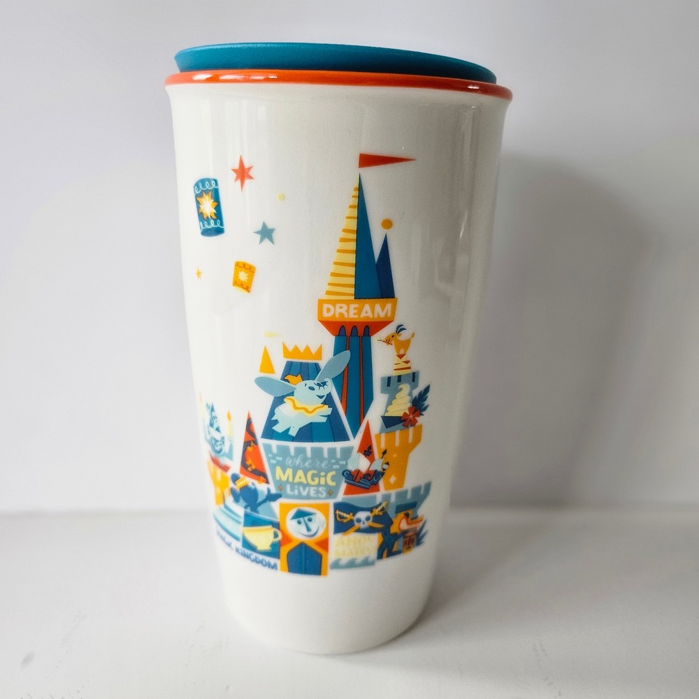 Disney Parks Starbucks Magic Kingdom Ceramic Travel Mug with Lid Exclusive